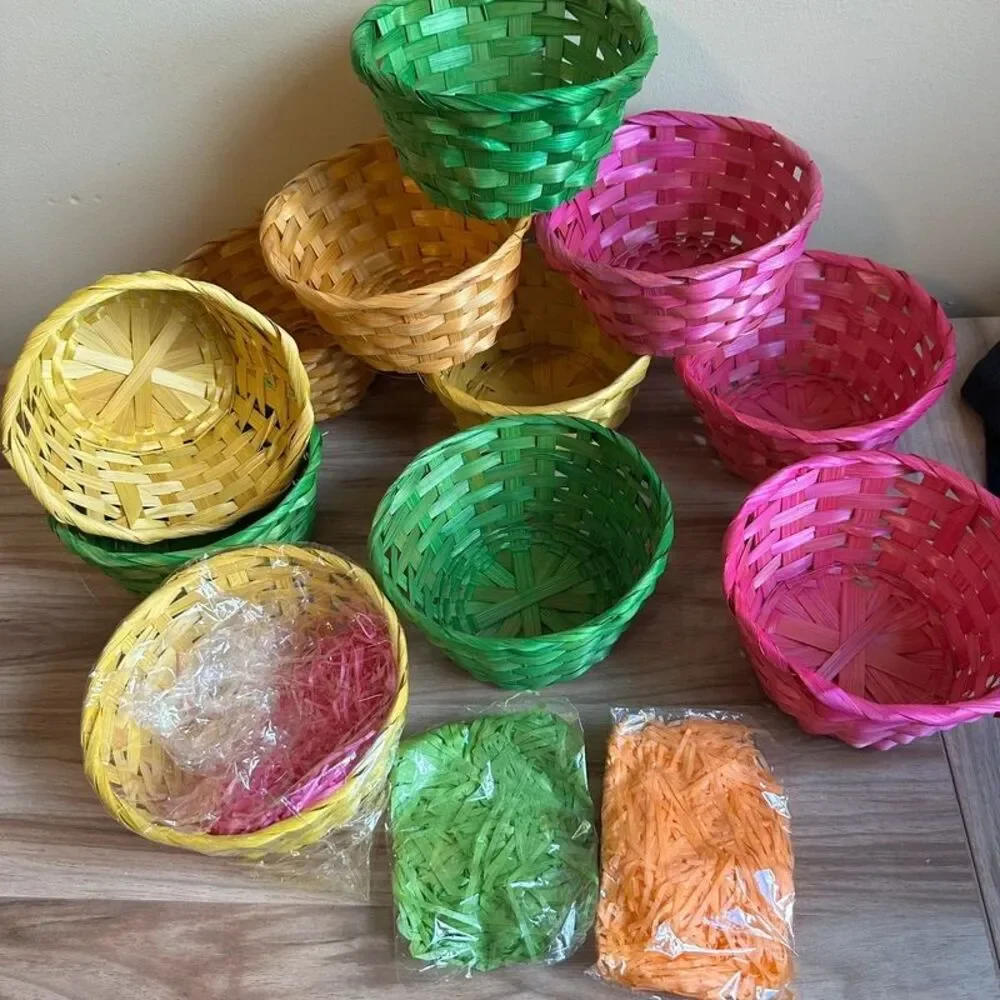 11 Woven Easter Baskets Colorful Bamboo Gift Candy Egg Hunt Basket Lot Craft